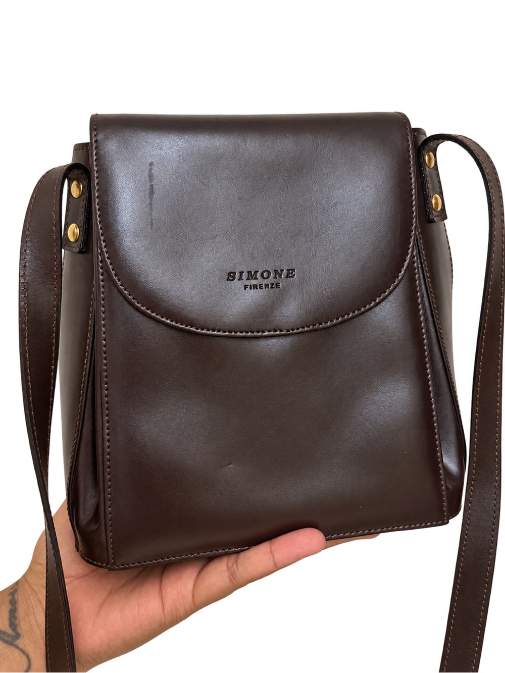 Vintage Simone Firenze Brown Genuine Italian Leather Crossbody Flap Bag